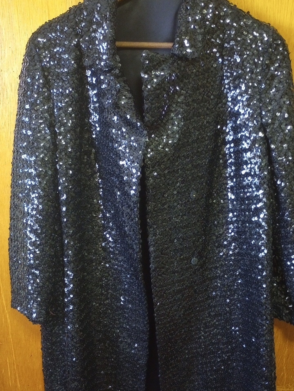 Fancy Formal Tailored Vintage Black Sequin Coat w/ Collar. M-L - Picture 6 of 6